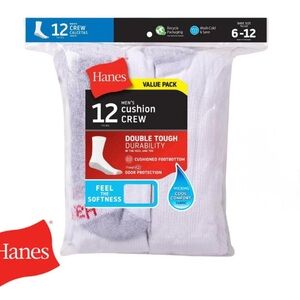 Hanes Men's Cushion Crew Socks - 12 Pairs